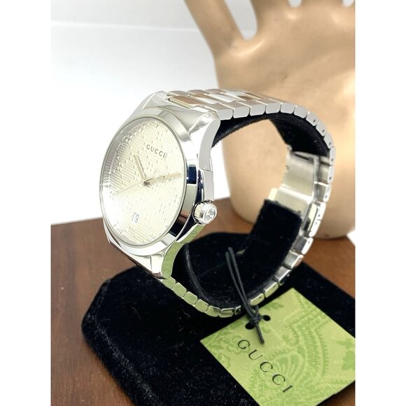 Gucci Men's Watch YA126459 G-Timeless Swiss Quartz Silver Dial Steel 38mm - Picture 2 of 14